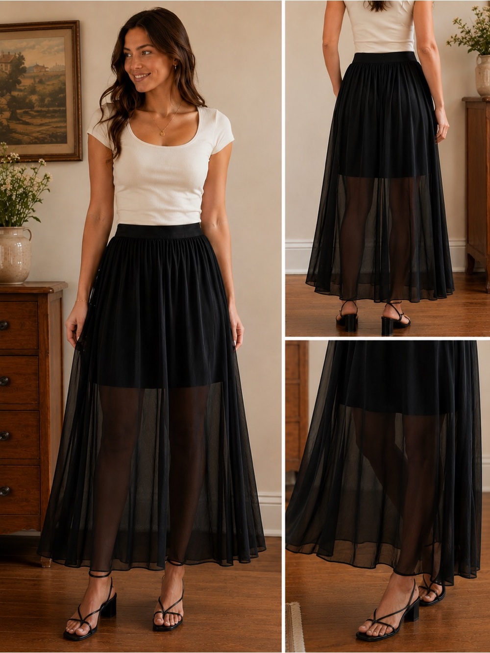 Women's Black Sheer Maxi Skirt - Size Medium